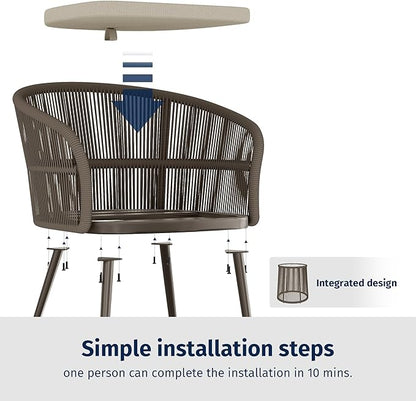 EAST OAK Breezeway Patio Furniture Set, 3-Piece Outside Bistro Set Handwoven Rattan Wicker Chairs with Waterproof Cushions, Tempered Glass Table, Outdoor Conversation Set for Porch, Coffee & Beige