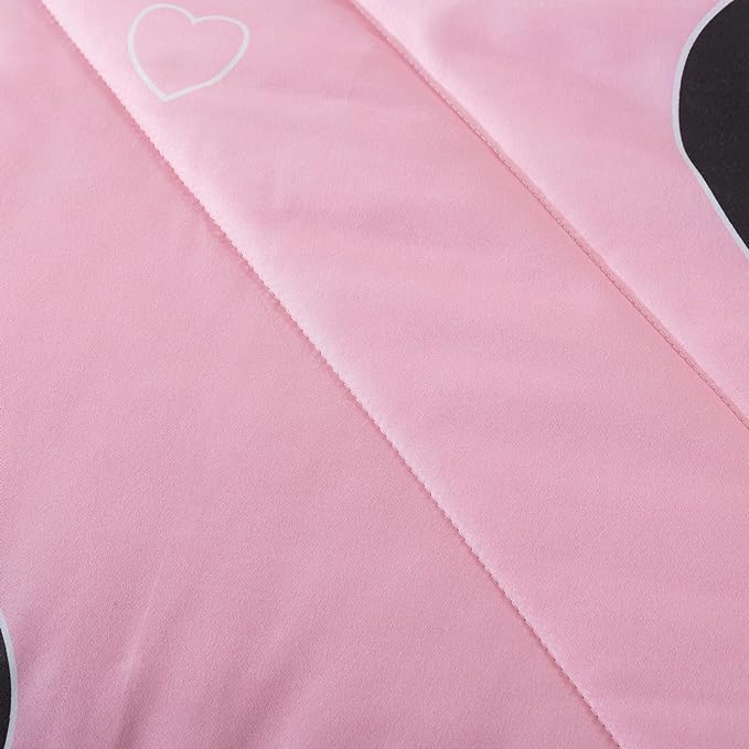 Love Pattern Girls Pink Comforter Set Full Size, Blush Pink Cute Love Heart Sexy Comforter Bedding Set for All Seasons, Geometric Microfiber 3 Pieces Comforter Set with Pillowcases