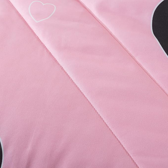Girls Pink Comforter Set Twin Size, Blush Pink Cute Love Heart Print Sexy Comforter Bedding Set for All Seasons, Geometric Soft Microfiber Comforter Set with Pillowsham