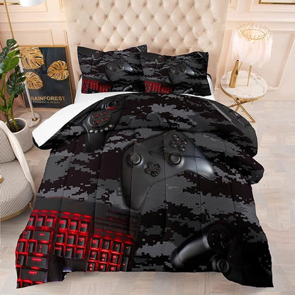 Tailor Shop Gaming Comforter Set Twin Size for Boys, Black Camouflage Gamer Bedding Sets for Boys Kids Teenage, All Season 2 Piece Gaming Bed Set with 1 Comforter and 1 Matching Pillowcase