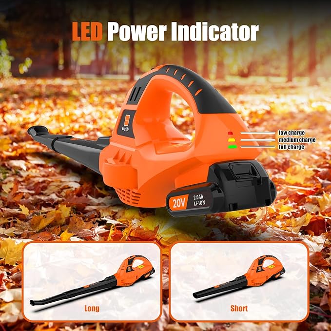 Leaf Blower Cordless,21V Handheld Electric Leaf Blower with 2.0Ah Battery and Charger, 2 Speed Mode, Lightweight Battery Powered Leaf Blower for Lawn Care, Patio, Yard, Sidewalk