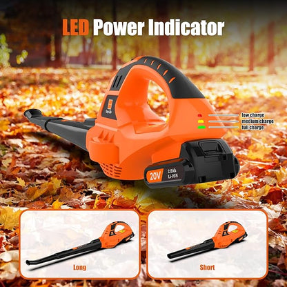 Leaf Blower Cordless,21V Handheld Electric Leaf Blower with 2.0Ah Battery and Charger, 2 Speed Mode, Lightweight Battery Powered Leaf Blower for Lawn Care, Patio, Yard, Sidewalk