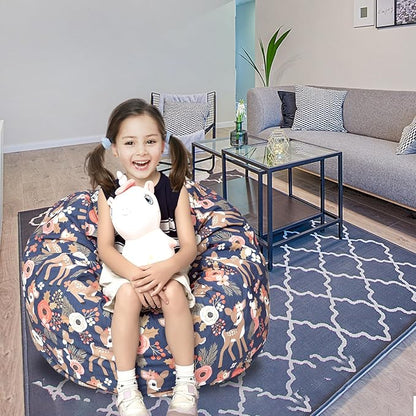 Stuffed Animal Storage Bean Bag Chair Cover, Hold Kids Plush Toys Blankets Towels Beanbag (Cover Only), Canvas Floor Circle Stuff Sit Seat Sofa with YKK Zipper, Large 32", Fawn