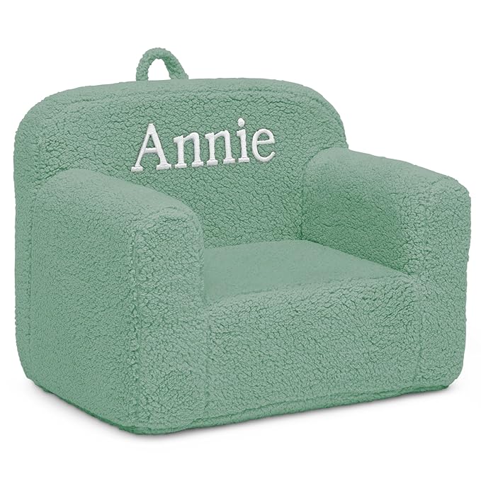 Delta Children Personalized Sherpa Cozee Chair - Customize with Name – Foam Kids Chair for Ages 18 Months and Up, Sage