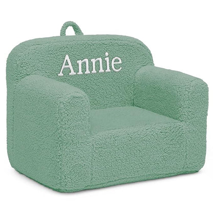 Delta Children Personalized Sherpa Cozee Chair - Customize with Name – Foam Kids Chair for Ages 18 Months and Up, Sage