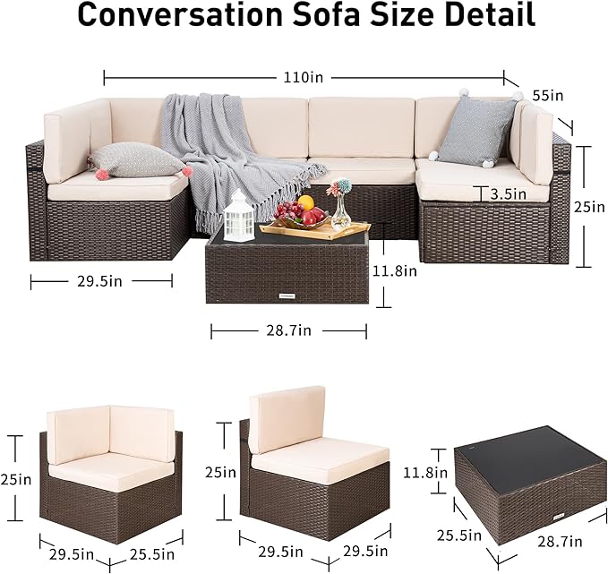 Pamapic 8 Pieces Patio Conversation Sets with fire Pit, Patio Furniture Sectional Sofa with Gas Fire Pit Table (Brown Wicker,Beige Cushions)