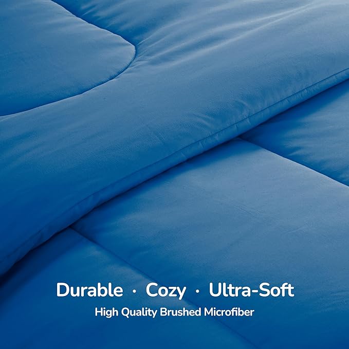 SLEEP ZONE Kids Twin Bedding Comforter Set - Super Cute & Soft Kids Bedding 5 Pieces Set with Comforter, Sheet, Pillowcase & Sham (Blue)