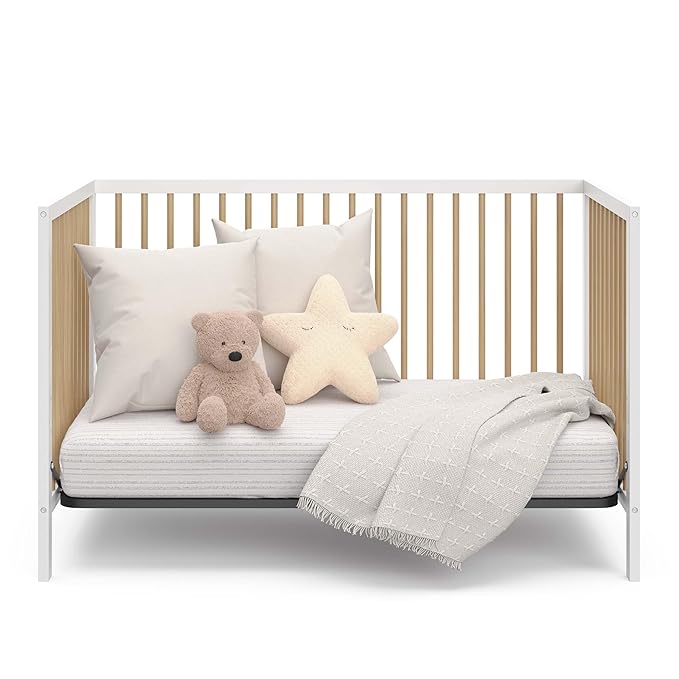 Graco Teddi 5-in-1 Convertible Crib (White with Driftwood) – GREENGUARD Gold Certified, Converts to Daybed, Toddler & Twin Bed with Headboard and Footboard, Adjustable Mattress Height