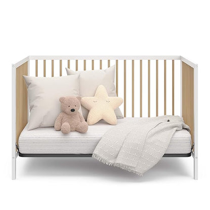 Graco Teddi 5-in-1 Convertible Crib (White with Driftwood) – GREENGUARD Gold Certified, Converts to Daybed, Toddler & Twin Bed with Headboard and Footboard, Adjustable Mattress Height