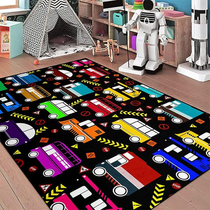 Car Play Mat Kids Rugs for Playroom Car Track Rug Kids Mat Construction Play Mat Car Play Rug Car Carpet for Kids Carpet for Bedroom Truck Rugs for Boys Room,Black 4'5''×6'