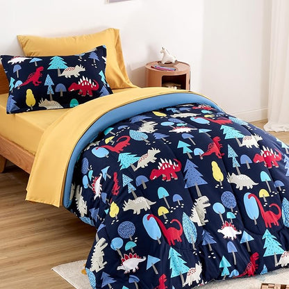 SLEEP ZONE Kids Bedding Twin Comforter Set - Cute Printed for Boys, Girls, Teens, Super Soft, Fade Resistant (Dinosaur Land, Twin)