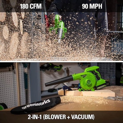Greenworks 24V (90 MPH / 180 CFM / 125+ Compatible Tools) Cordless Shop Blower, Tool Only