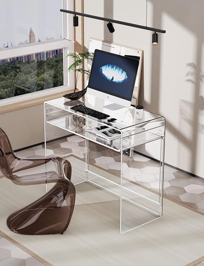 Acrylic Desk Laptop Study Table Home Office Console Table Entrance Table, 33.5'' x 15.7'' x 29.5'' (Clear)