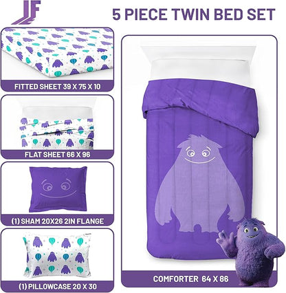 IF Imaginary Friends Twin Comforter Set - Purple 5 Piece Bed Set includes Sheet Set & Pillow Covers - Super Soft Kids Bedding Features Blue
