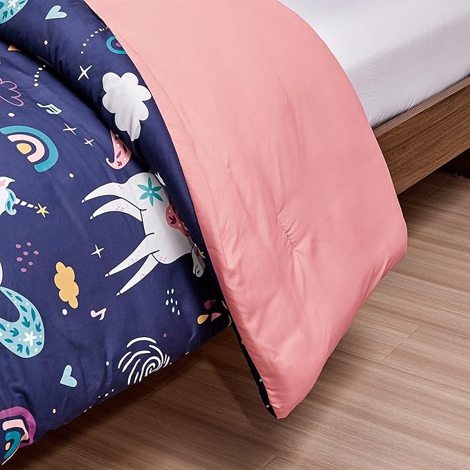 for Kids Unicorn Magic 4-Piece Comforter Set - Beautiful Motif Design Bedding Set with Embrodery Print