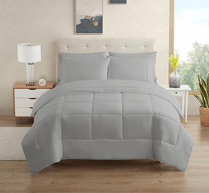 Dorm Room Essentials College Bedding Comforter Set 5 Piece Twin Size Bed in a Bag for College Students Boys and Girls, Twin, Silver