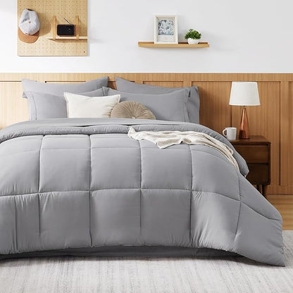 Bedsure Twin XL Comforter Set with Sheets - 5 Pieces Twin XL Grey Bedding Sets for College, Twin Extra Long Size Bed in a Bag with Comforter, Sheets, Pillowcase & Sham