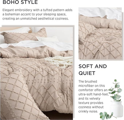 Bedsure Twin/Twin XL Comforter Set - Warm Tan Boho Twin Extra Long Comforter Set for College, Shabby Chic Dorm Bedding Set, 2 Pieces Modern Farmhouse Bed Set, includes 1 Pillow Sham