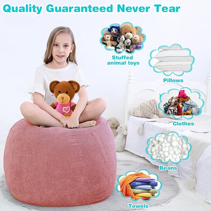 Stuffed Animal Storage Bean Bag Chair Cover (No Filler) for Kids and Adults.Soft Premium Corduroy Stuffable Beanbag for Organizing Children Plush Toys or Memory Foam Small 100L (Pink)