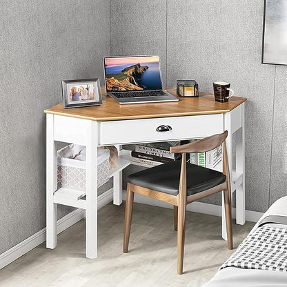 Corner Desk, Natural & White