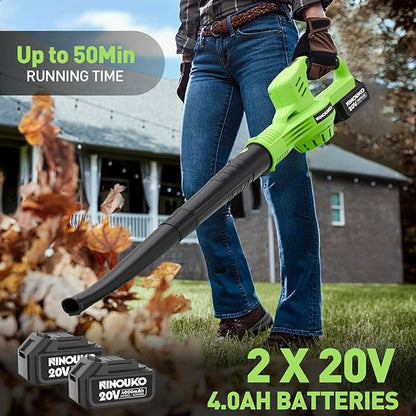 Cordless Leaf Blower, 150MPH Handheld Electric Leaf Blower with 2 x4.0Ah Battery and Charger, 2 Speed Modes, 20V Lightweight Battery Operated Leaf Blowers for Lawn Care, Patio, Blowing Leaves and Snow