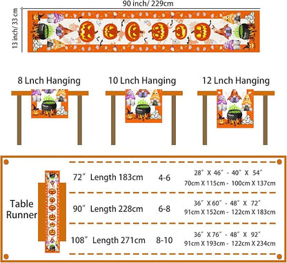 Halloween Table Runner, Halloween Table Runner 90 Inches Long, Halloween Pumpkins Gnomes Runners for Table, Black Cat Spider Web Holiday Decor Burlap Runner Rug for Home Decorations Dining Room