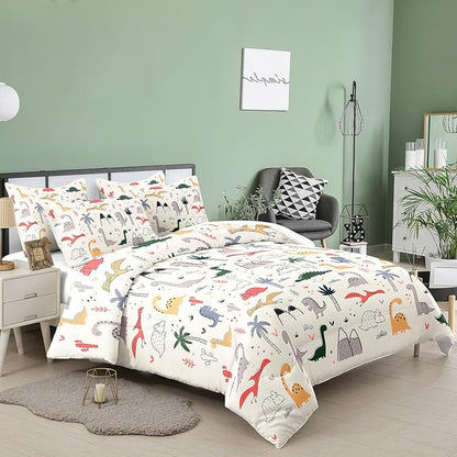 NINENINE Dinosaur Bedding Set for Kids,Twin Bedding Sets for Girls Kids,Dinosaur Comforter Sets for Girls,Cute Bedding Sets with 1 Comforter 1 Pillowcase