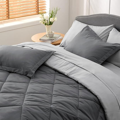 Bedsure Dark Grey Twin XL Comforter Set - 5 Pieces Reversible Twin XL Bed in a Bag for College, Extra Long Twin Bed Set Dark Grey with Comforters, Sheets, Pillowcase & Sham