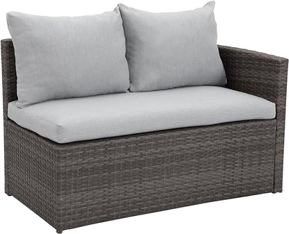 7-Pieces Furniture, PE Wicker Rattan Sets with Dining Ottomans, Patio Table and Chairs, Outdoor Sectional Sofa, Ec-Grey