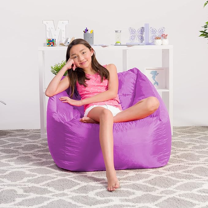 Posh Creations Coronado Bean Bag Boys and Girls Large Chair for Kids, for Gaming and Playrooms, Soft Nylon-Purple, Large Bean Bag
