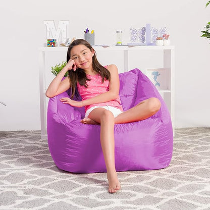 Posh Creations Coronado Bean Bag Boys and Girls Large Chair for Kids, for Gaming and Playrooms, Soft Nylon-Purple, Large Bean Bag