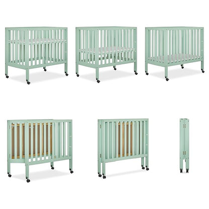 Jett Non-Full Size Folding Convertible Crib, Lightweight Portable Crib, Three Adjustable Mattress Height Settings, Easy to Fold Travel Crib, 1.5” Mattress Pad Included