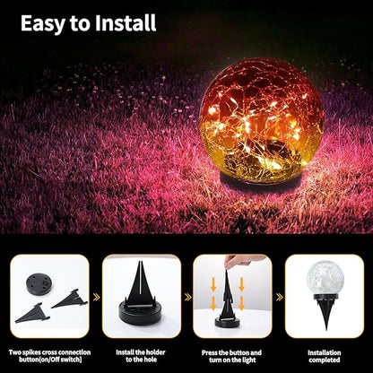 Solar Globe Lights Outdoor Waterproof-Solar Balls for Garden-Cracked Glass Ball Solar Lights Outdoor-Solar Orbs for Outside-Outdoor Decorations for Patio and Yard Lawn Backyard Decor