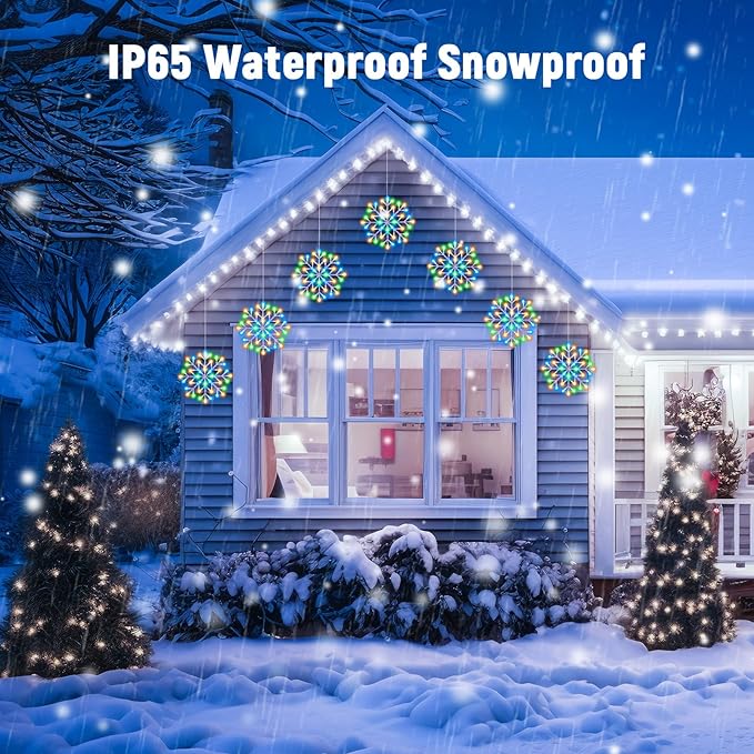 Christmas Snowflake Icicle Lights Outdoor - Plug-in 10.5ft 5 Drops 240LED Snowflake Window Lights with 8 Modes, Hanging Lights for Indoor Outdoor Porch Eaves Rooftops Christmas Decor, Multicolor