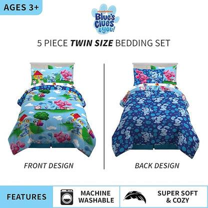 Franco Kids Bedding Super Soft Comforter and Sheet Set with Sham, 5 Piece Twin Size, Blues Clues