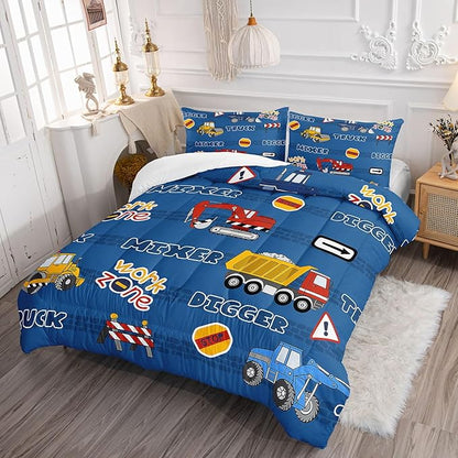 Datura home Kids Comforter Set Butterfly Printed Pattern Bedding Set with 1 Comforter and 2 Pillowcases for Girls Boys Bedroom All Season(Truck Full)