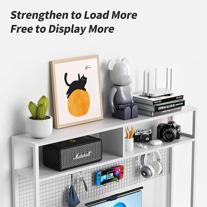 L Shaped Desk with Hutch - 67" L Shaped Gaming Desk with LED Lights, Corner Computer Desk with Storage Shelves, L Shaped Office Desk with Pegboard, White
