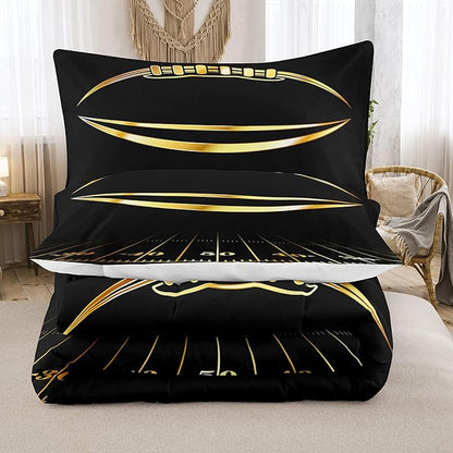 Bodhi Black and Gold Football Comforter Set Full for Boys Kids Sport Comforter Football Bedding Set American Football Comforter with Pillowcase,Soft Football Quilt,Full Size