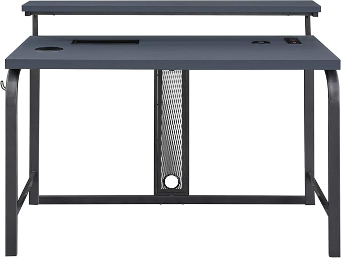 OSP Home Furnishings Reload Gaming Desk with Wireless Charging, USB Power Hub, and Remote Controlled RGB LED Lights, Matte Grey Carbon Fiber
