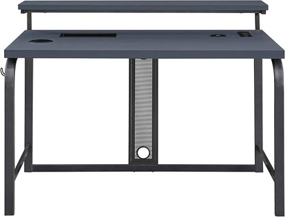 OSP Home Furnishings Reload Gaming Desk with Wireless Charging, USB Power Hub, and Remote Controlled RGB LED Lights, Matte Grey Carbon Fiber