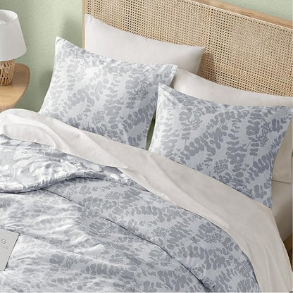 Codi Gray Floral Comforter Set Twin Size, Botanical Bedding Sets | Unique Reversible Design, Lightweight, Better for Spring and Summer | Leaf Print 3 Pieces