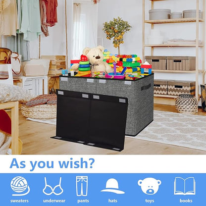 homyfort Large Toy Box Storage Chest for Kids Boys,Collapsible Toy Bin Organizer Basket with Lids for Blanket,Toys,Toddler,Nursery,Playroom (Black)