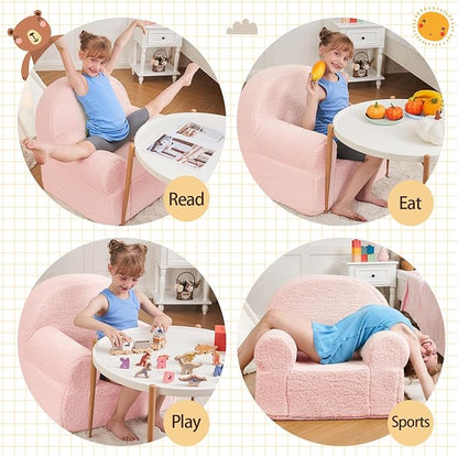 Kids Chair Toddler Chair Sherpa Couch Sherpa Kids Bean Bag Chair,Cuddly Toddler Chairs Comfy Plush Chair Toddler Couch Reading Chair for Kids Fuzzy Baby Chair Pink