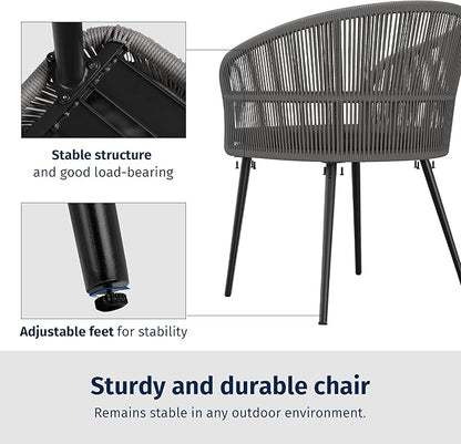 EAST OAK 3-Piece Patio Bistro Set, Patio Conversation Bistro Set with 2 Wide Ergonomic Chairs, Cushions & Glass Top Side Table, Outdoor All-Weather Wicker Furniture for Porch, Gray & Dark Gray