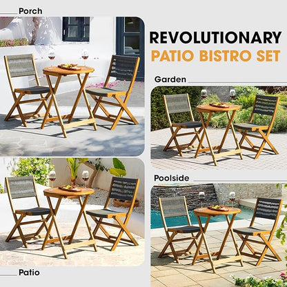 Solid Sauvage Bistro Set with Round Table (Black), Onesize, Wood Rope Design - Gray