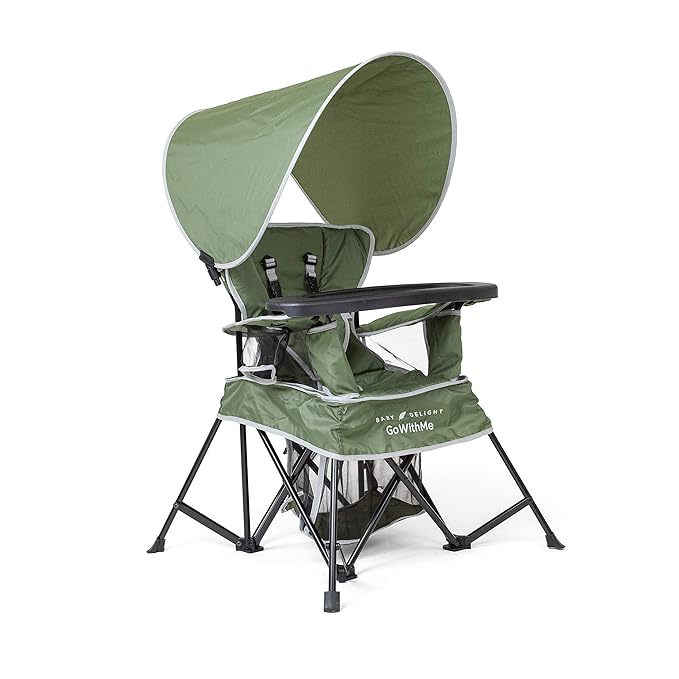 Baby Delight Go with Me Venture Portable Chair | Indoor and Outdoor | Sun Canopy | 3 Child Growth Stages | Moss Bud Green