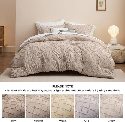 Bedsure California King Comforter Set - Warm Tan Boho Tufted Shabby Chic Bedding Comforter Set, 3 Pieces Vintage Farmhouse Bed Set for All Seasons, Fluffy Soft Bedding Set with 2 Pillow Shams