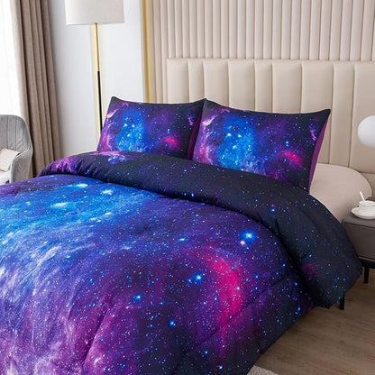 NINENINE Galaxy Bedding 5PCS Full Size Comforter Sets for Girls Space Bedding Set Girls Comforter Sets Full Purple Bedding Sets(1Comforter, 1Flat Sheet, 1Fitted Sheet, 2Pillowcases)…