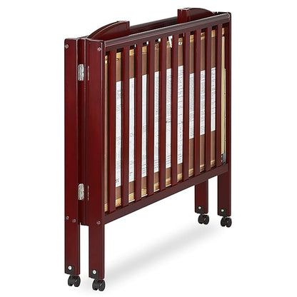 Dream On Me 3 in 1 Portable Folding Stationary Side Crib in Cherry, Greenguard Gold Certified, Safety Wheel with Locking Casters, Convertible, 3 Mattress Heights