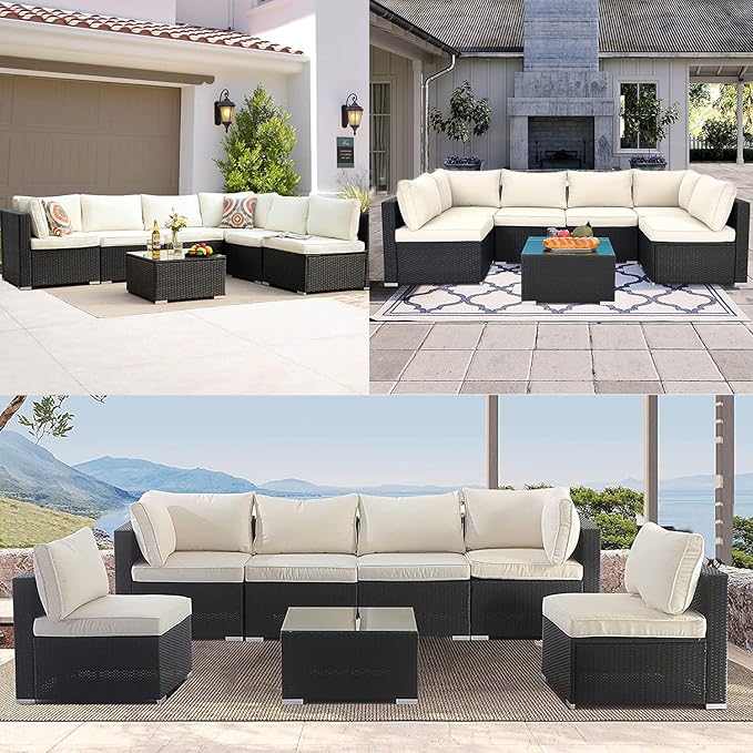 ClawsCover 14Pack Outdoor Patio Seat and Back Cushions Replacement Covers Fit for 7Pieces 6-Seater Wicker Rattan Sectional Couch Chair Furniture Set,Cream-Include Cover Only (Large)